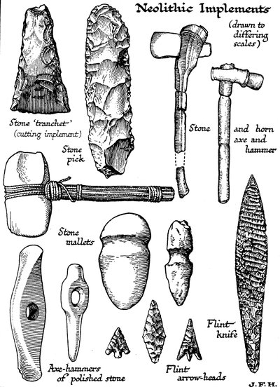 石、フリント、ホーンの新石器時代の道具、c1890 作： Unbekannt