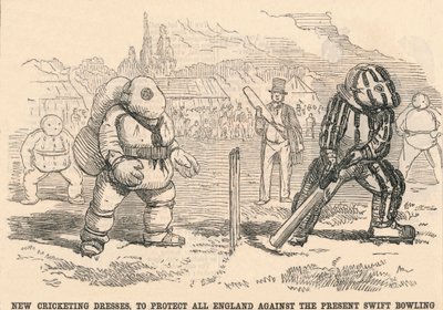 現在のスイフトボウリングからすべてのイングランドを守るための新しいクリケットドレス、1854年。 作： Unbekannt
