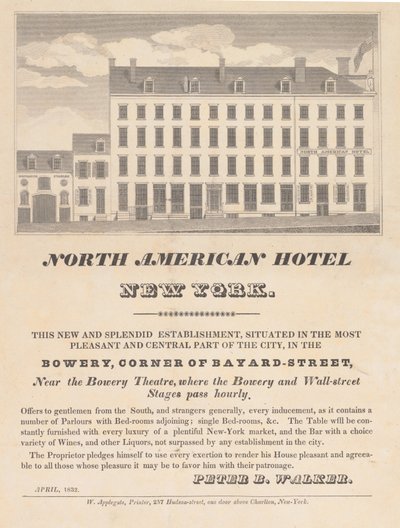 ノース アメリカン ホテル、ニューヨーク、1832 年 4 月。 作： Unbekannt