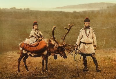 ノルウェー。トナカイとぼろきれ（種）。 1900年頃。 Photoglob - Zurichによる写真 作： Unbekannt