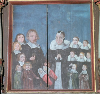 14 人の子供を持つ家族を描いたノルウェーの絵画、17 世紀 作： Unbekannt
