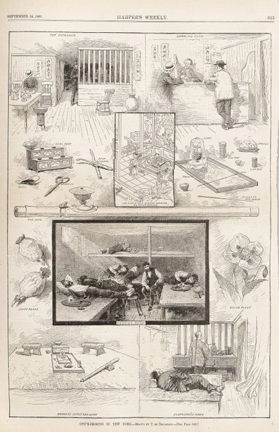 1881年、1881年9月24日、毎週ハーパーズからニューヨークでのアヘン喫煙 作： Unbekannt