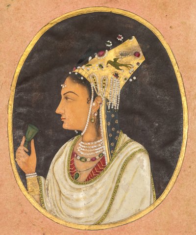 Chaghtai帽子をかぶった女性の楕円形の肖像、c。 1740-50。 作： Unbekannt