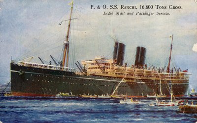 P. & O. S.S. Ranchi、総トン数 16,600 トン、India Mail and Passenger Service、1934 年。 作： Unbekannt