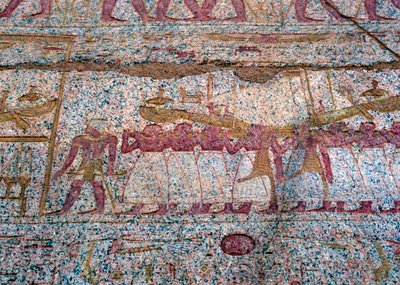 古代エジプト人の行列で運ばれたRaサンボートを示すレリーフ 作： Unbekannt