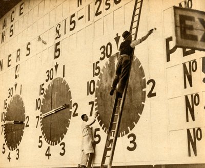1932年、1933年、ウェストロンドンのホワイトシティトートで作業中の画家。 作： Unbekannt