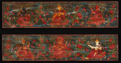 17世紀の葉状の風景に置かれた女神の写本カバーのペア。 作： Unbekannt