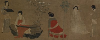宮殿の女性がツィター秦をチューニングする、明王朝、1368-1644。 作： Unbekannt
