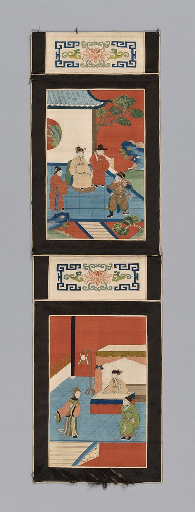 屏風のパネル、中国、清王朝 1644-1911、1875-1900。 作： Unbekannt