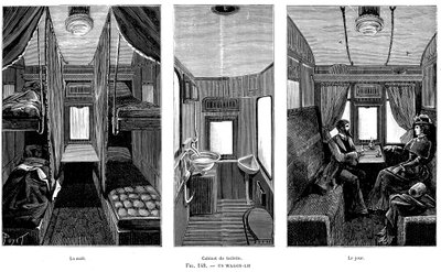 1890年のフランスの鉄道貨車に照らされた寝台車の一部 作： Unbekannt