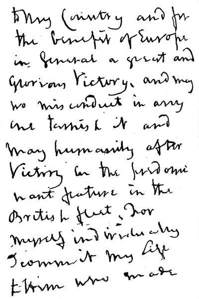 1805年、1894年のトラファルガーの戦いの直前にネルソンが書いた手紙の一部 作： Unbekannt
