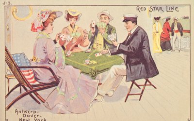 乗客は1907年にレッドスターライナーのデッキでトランプをします。 作： Unbekannt