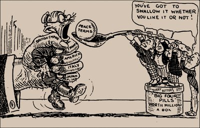 平和条件。 好むと好まざるとに関わらず飲み込まなければならない、1919年。 作： Unbekannt