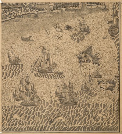 オネガ湾のピーター大帝の艦隊、1707年頃 作： Unbekannt