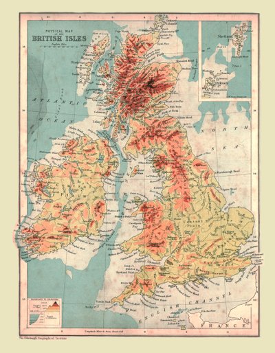 イギリス諸島の物理地図、1902年。 作： Unbekannt