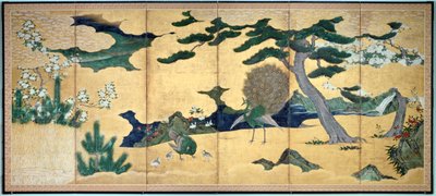 松と孔雀、日本の江戸時代、17世紀初頭 作： Unbekannt
