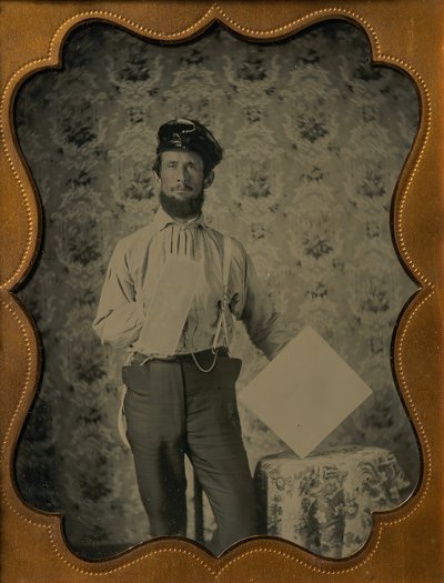 1850 年代から 60 年代のオイルスキン ハットの左官職人。 作： Unbekannt