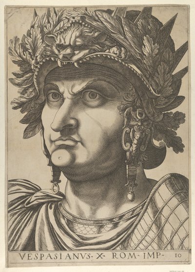 プレート 10: 「The Twelve Caesars..., 1610-40」より、頭をわずかに左に向けたウェスパシアヌス。 作： Unbekannt