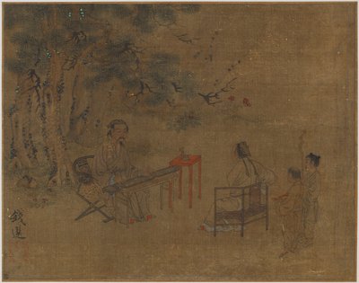 松の木の下でツィターを演奏、おそらく明王朝、1368-1644。 作： Unbekannt