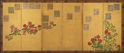 詩紙とバラ、江戸時代、1615-1868. 作： Unbekannt