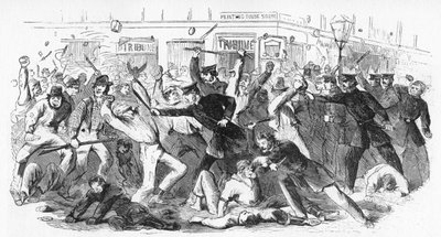 トリビューンオフィス、c1860sで警察の暴徒 作： Unbekannt