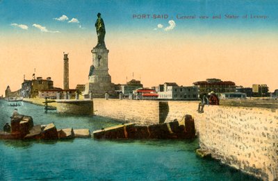 Port-Said-一般的なビューとLessepsの像、c1918-c1939。 作： Unbekannt