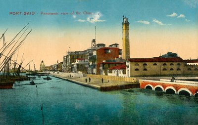 Port-Said-c1918-c1939の岸壁のパノラマビュー。 作： Unbekannt