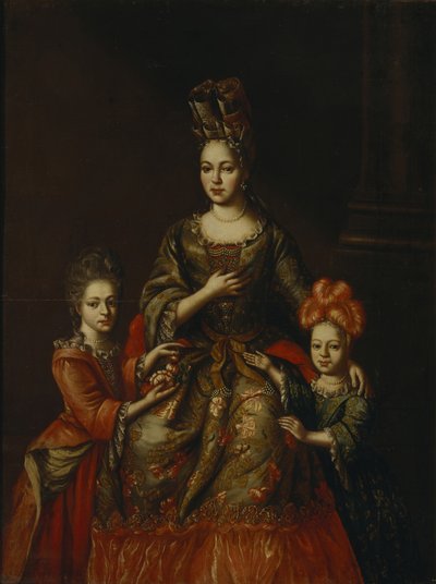 Anastasiya Yakovlevna Naryshkinaと子供たちの肖像Alexandra Kirillovna und Tatyana Kirillovna、18世紀初頭。 作： Unbekannt
