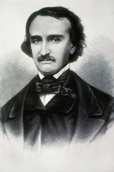 アメリカの作家、エドガー・アラン・ポー（1809-1849）の肖像。19世紀のエングレーヴィング。 作： Unbekannt
