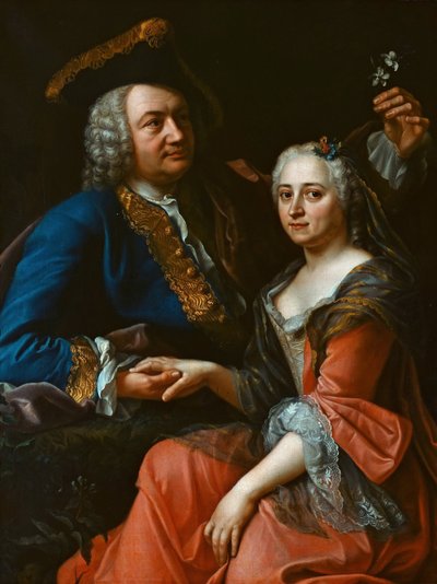 ヨハン・クリストフ・ゴッチド1700-1766と妻のルイーゼ、1750年頃の肖像。 作： Unbekannt