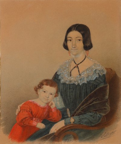 1841年の息子アレクサンドルとマリアプロホロフナクリヴソワの肖像 作： Unbekannt