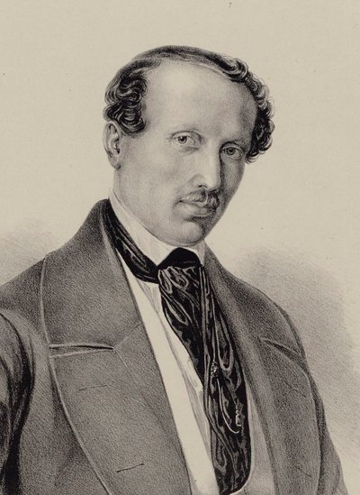 作曲家ハンス・クリスチャン・ランビエの肖像、1810～1874年頃。 1850年。 作： Unbekannt