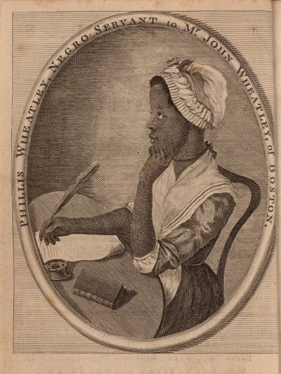 詩人フィリス・ホイートリーの肖像c.1753-1784、1773。 作： Unbekannt