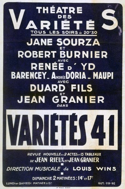 ポスター広告の品種41バラエティショー、フランス、1941 作： Unbekannt