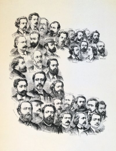 コミュナードの肖像画が描かれたポスター、パリコミューン、1871年。 作： Unbekannt