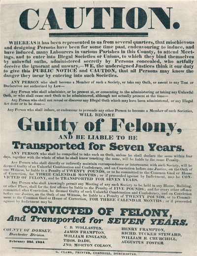 違法な宣誓の有罪を警告するポスターは強制送還の責任がありました、1834、1934。 作： Unbekannt