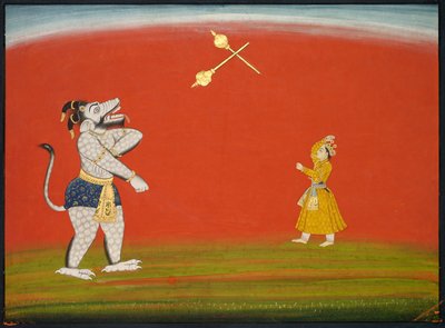 PradyumnaとSamvaraはメイスと戦う：大Basohli Bhagavata Puranaからの葉、c。 1760-1765 作： Unbekannt