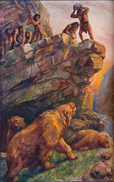 大洞窟のクマを襲った先史時代の男性、1907年 作： Unbekannt