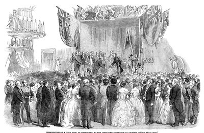 メルボルンで、ビクトリア州副知事（1854年）に金の花瓶を贈呈 作： Unbekannt