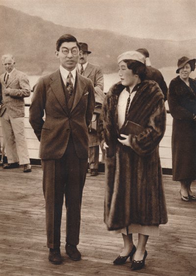 1937年4月12日、女王マリアに到着した秩父王子と秩父姫 作： Unbekannt