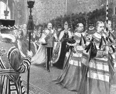アレクサンドラ王女... 1901年にエドワード7世の最初の議会の開会式で。 作： Unbekannt