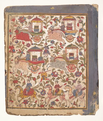 戦利品を運ぶ馬車の行列...分散したバガヴァタプラーナ写本、c1640-50から。 作： Unbekannt