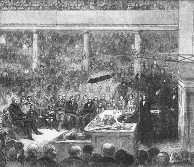 王立研究所で講義しているファラデー教授... 1856年、1901年。 作： Unbekannt