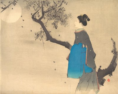 月明かりの中を散歩する女性のプロフィール ビュー、カリフォルニア州。 1908年。 作： Unbekannt