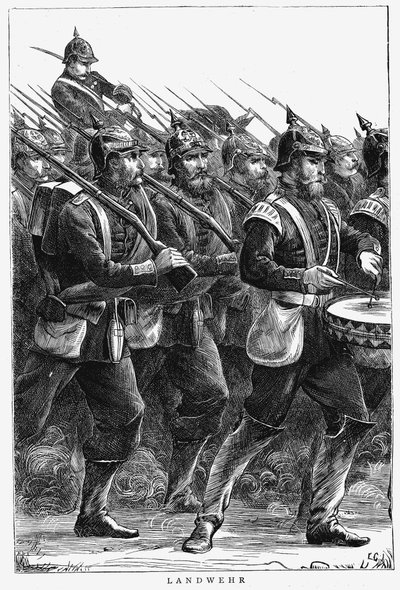 行進中のプロイセン兵士、1870年9月の普仏戦争 作： Unbekannt