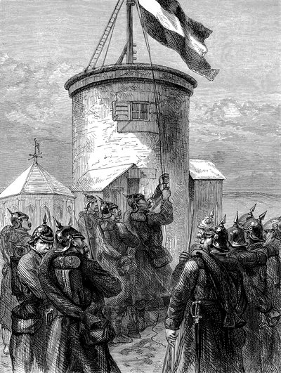 1870年から1871年にかけてのプロイセン戦争、バレンシアで旗を掲げたプロイセン軍 作： Unbekannt