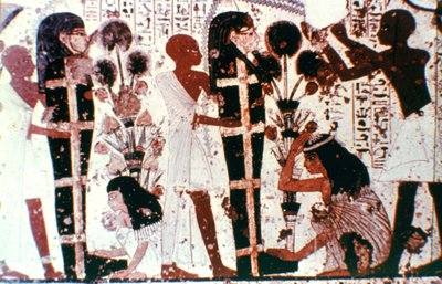 ミイラの浄化、寺院の壁画からの詳細、テーベ、エジプト 作： Unbekannt