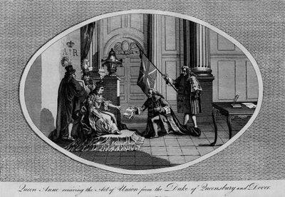 クイーンズベリー公爵から労働組合法を受け取ったアン女王、1707年1793年 作： Unbekannt