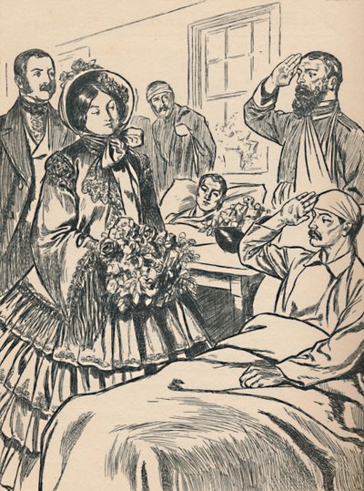 ビクトリア女王、傷ついた兵士を訪ねるc1907 作： Unbekannt