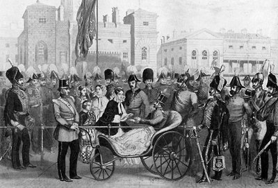 メダルを配布するビクトリア女王、1855年5月18日、c1920 作： Unbekannt